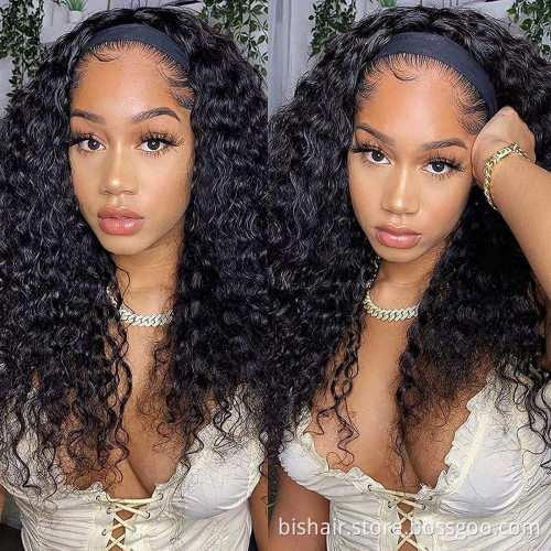 Headband Human Hair Wig Water Wave No Glue No Lace Front Headband Wig Brazilian Real Hair Wig Suitable for Women 150% Density